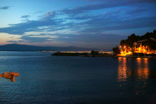 The tiny lights of Split in the distance- our next destination.  