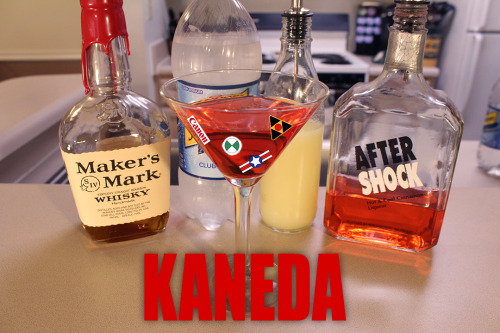 Kaneda (Akira cocktail) Ingredients:.75 oz Maker&rsquo;s Mark Whisky 1.5 oz After Shock1 splash of l