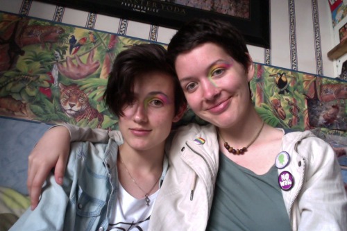 lesbolution:our cool hippie friend painted our faces also we are lesbian hip hop stars now