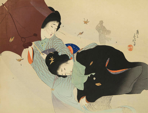 Tomioka Eisen  |  富岡永洗  -  Illustration for Kareno no Makuzu,  1897Japanese, 1864-1905Woodcut kuchi-