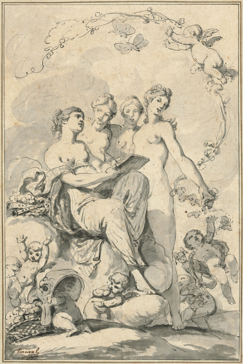 oncanvas:An allegory of the arts, Hugues Taraval, 18th centuryBlack chalk, pen and black ink and gre