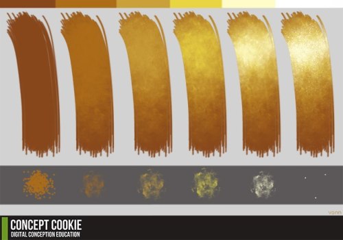 clockwork-dingos:  How to paint gold tutorial by *ConceptCookie And I found this very helpful just by looking at it. I was never good at coloring gold.   I had this liked but I don’t recall seeing it and I certainly didn’t save it to my refs