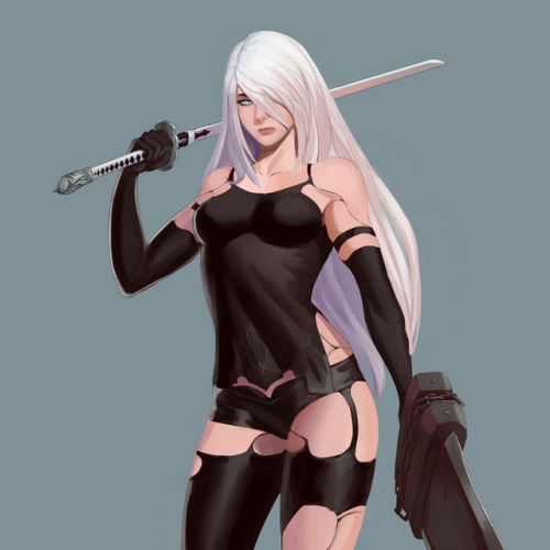 astrowolf-art:  A2 from Nier. Beautiful and deadly, I wouldn’t want to mess with her.