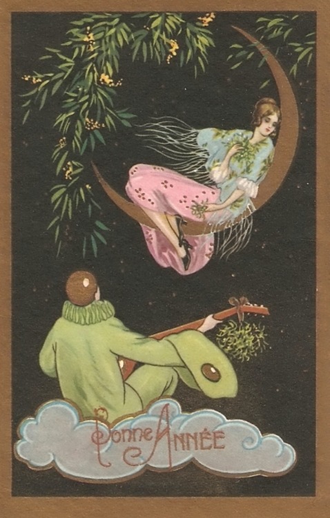 Vintage post card.1920s.Pierrot and Serenade.Art by Corbella.