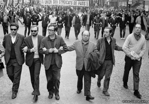 s-hayashi: Mai 1968 - Sollers, Pleynet, Thibaudeau, Guillevic, quelqu'un, Roubaud Photo by Jean-Clau