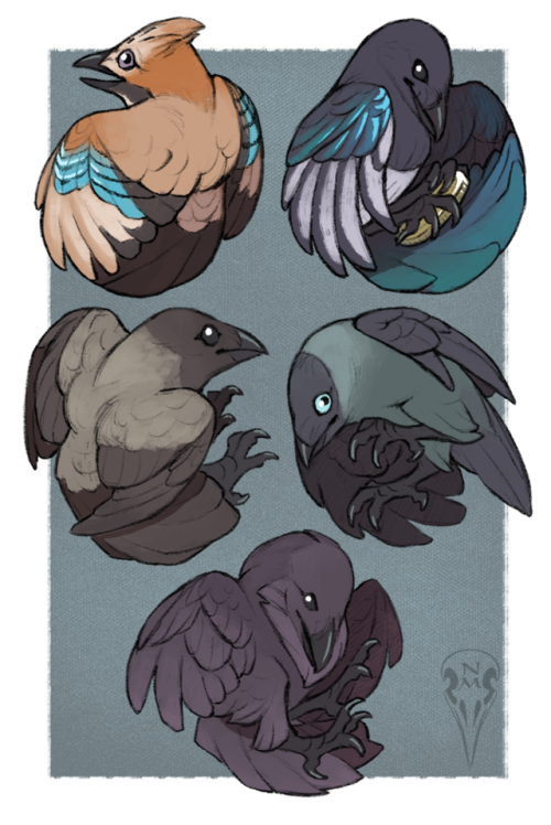 tashanimation: Charm and sticker designs based off corvids!Eurasian Jay and magpie, hooded crow, jac