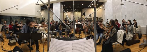 fuku-shuu: Sawano Hiroyuki, the soundtrack composer for Shingeki no Kyojin season 1, has announced that recording has begun on music for SnK season 2! ETA: Added a panorama photo of the 44-person orchestra at another recent recording session!   More