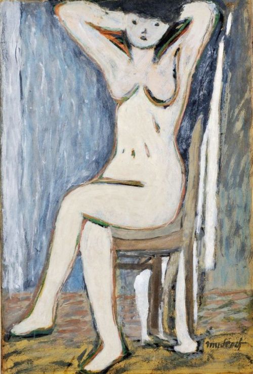 Ján Mudroch (Slovak, 1909-1968). Seated nude.