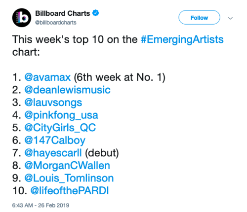 Louis is #3 on Billboard’s Social 50 chart and #9 on the Emerging Artists chart (wee