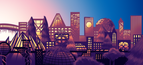 otherworldlycomic:Evening cityscape I drew for the most recent page (as well as upcoming pages), in case you wanted a better look.