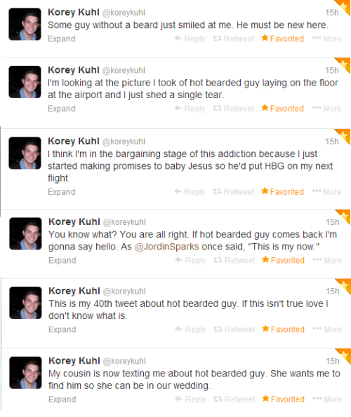 grinnyweasley:  tyleroakley:  mintytroye:  The Epic Love Story of Korey and Hot Bearded Guy in its entirety.   #FollowFriday  I cried a little reading this.