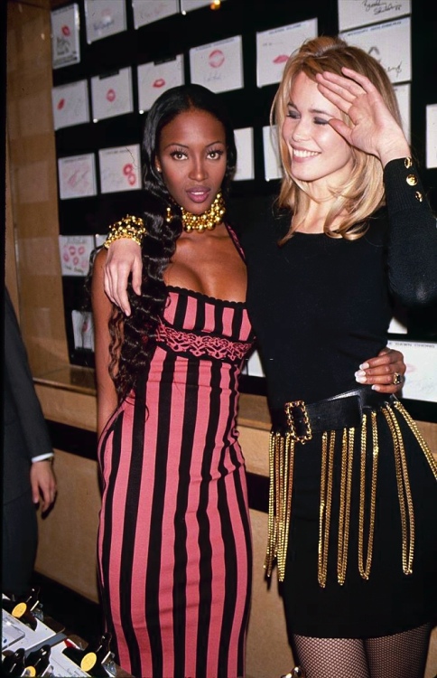 ohyeahpop:Naomi Campbell & Claudia Schiffer, "Kiss AIDS Goodbye" Auction - February 10
