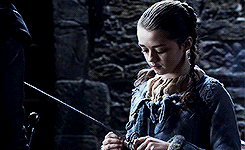 queennymeria: Needle was Robb and Bran and Rickon, her mother and her father, even Sansa. Needle was Winterfell’s grey walls, and the laughter of its people. Needle was the summer snows, Old Nan’s stories, the heart tree with its red leaves and scary
