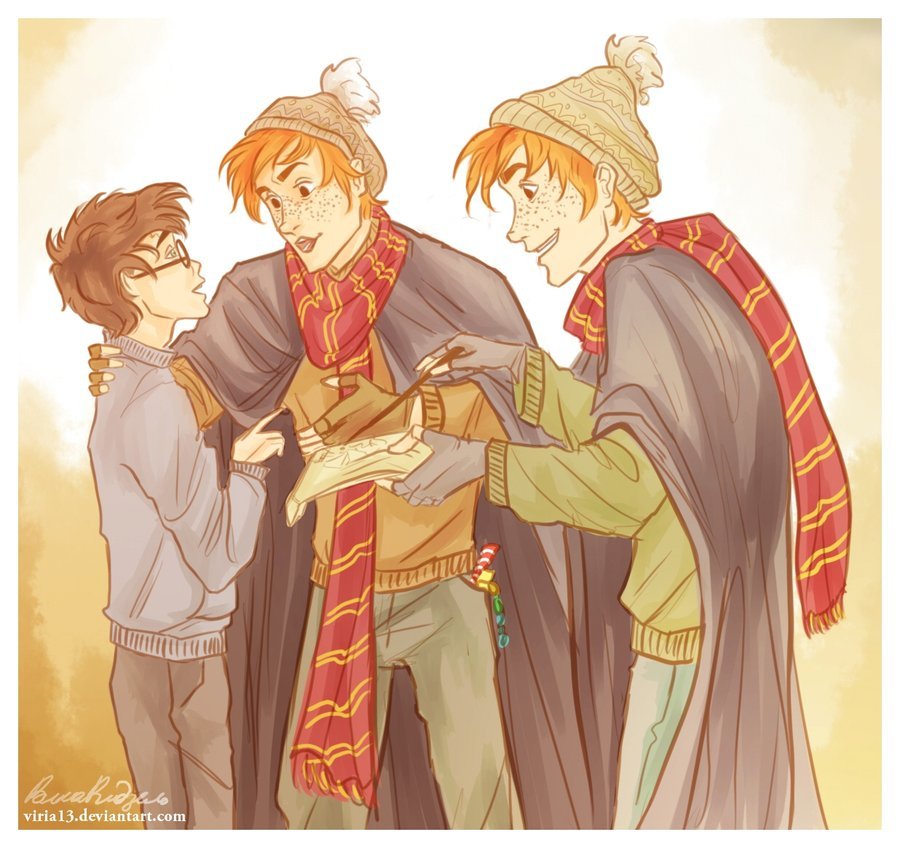 pigeonfoo:  thewhisperinglady:  fanart-hq:  Harry Potter by viria13  Fred being slightly