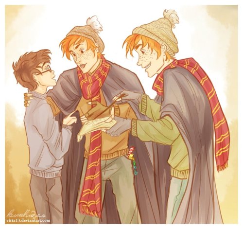 zohbugg: thewhisperinglady: fanart-hq: Harry Potter by viria13 Fred being slightly faded in the p