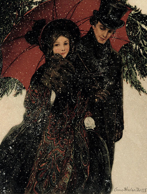 pedeka:carminagf:Couple Walking Through The Snow. c1900. Anna Whelan BettsHappy Christmas!!!It’s the