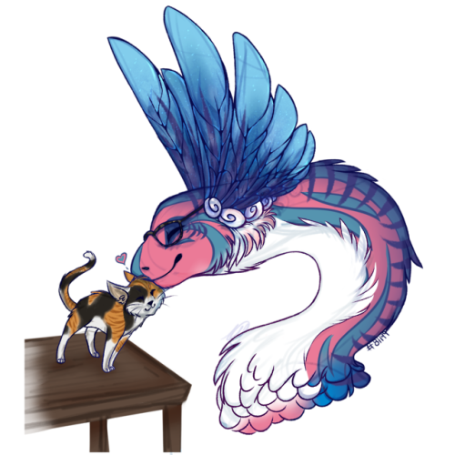 mekha-draws: Colored sketch commission for Featherycats or their soft coatl bb ft. kitty and kissu~