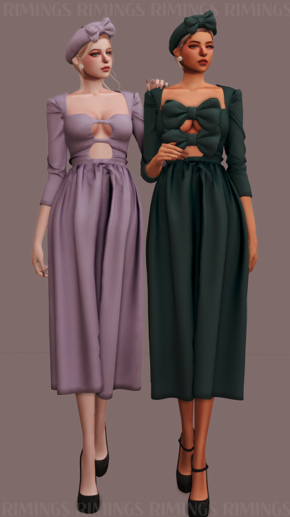 [RIMINGS] Split Long Dress &amp; Ribbon Beret - FULL BODY 2 / HAT- NEW MESH- ALL LODS- NORMAL MA