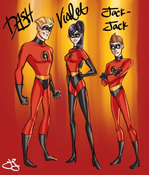 im-in-hiding:  j-spencer15:  Dash, Violet, and Jack- Jack from The Incredibles! All grown up :3  I’m reblogging this again because god damnit I’m getting headcannons. How awesome would it be if like, 10 or 15 years after Incredible’s, these three
