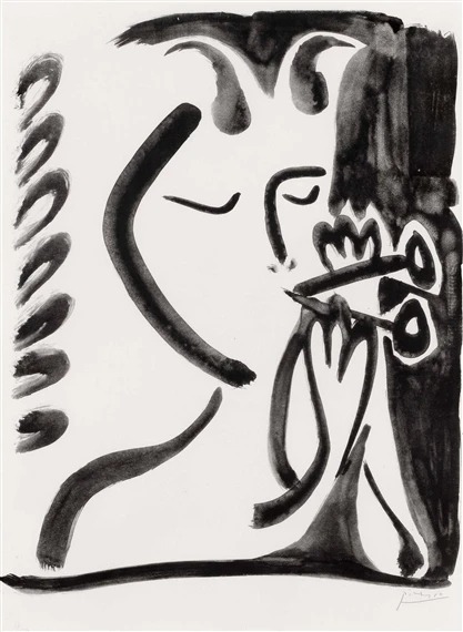 connaisseuse:Pablo Picasso, Faune Musicien No 3, 1948, brush lithography on zinc