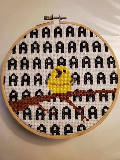 awlwren:crossstitchworld:AAAAAAAAAAAA by treefrog3337 [id: an embroidery hoop filled with a simple 