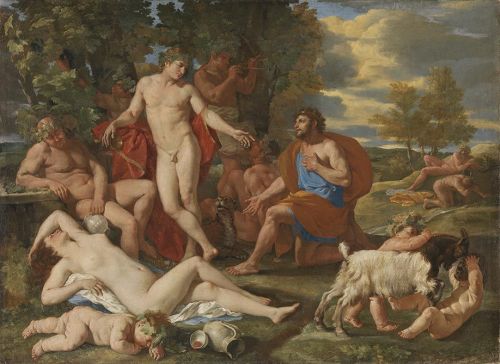 alaspoorwallace:Nicolas Poussin (French, 1594-1665), Midas and Bacchus, ca. 1624. Oil on canvas, 98.5 x 153 cm; Alte Pinakothek, Munich