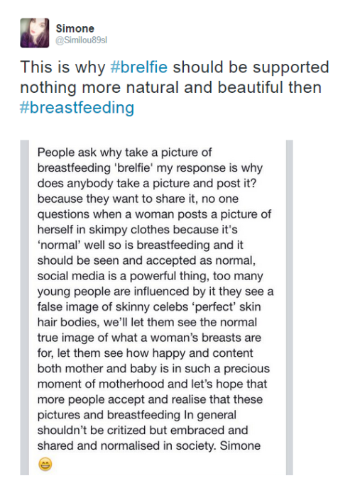 thetenderpassion:  Moms Post #Brelfies In Response To Critic Who Called Breastfeeding Photos “Naked Exhibitionism” 