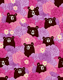 hholmesart:  A pattern I made to decorate my valentine’s day box at work. Bears and flowers are the majority of what I draw these days. &lt;3  