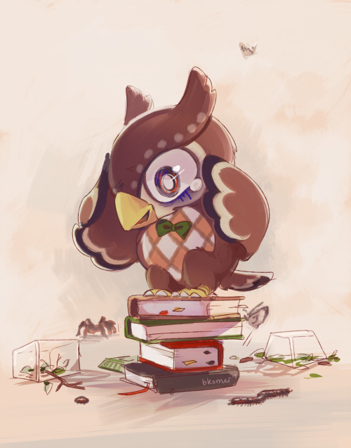 shadow-siren-island: bkomei: hooooooo no oh no ohn o [Image Description: Blathers, panicking, perche