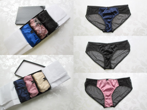 angelafriedman:  Our brand new gift sets are finally here: A boxed set of 3 pairs of delicate silk panties! They’re beautifully packaged in black rigid boxes with white tissue paper and our logo seal - perfect for a birthday or anniversary.  Buy them