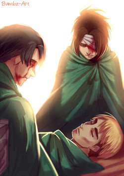 bambz-art:   The Veteran Duo says goodbye…  If people are planning on reblogging this, can I just ask that people  please not put any hate or salt in their comments or tags? I don’t want  to read any hate for anyone, especially for Isayama or the