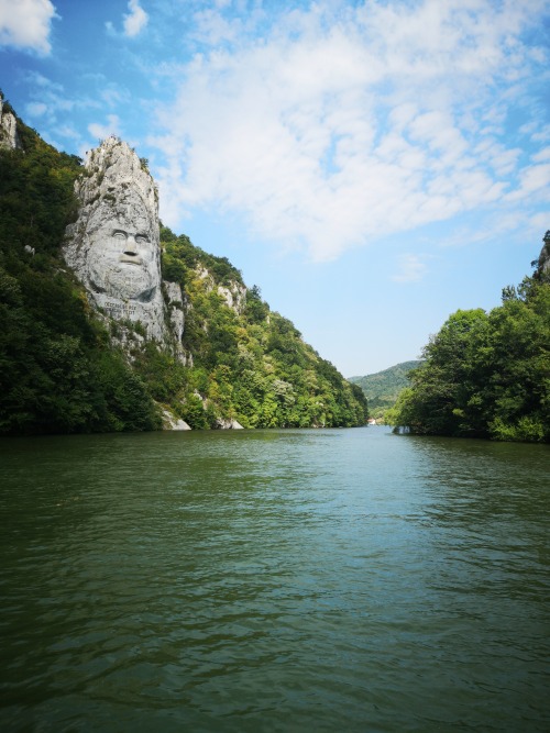 King Decebalus’s face, the tallest rock sculpture in Europe, Iron Gates of Danube / Romania.