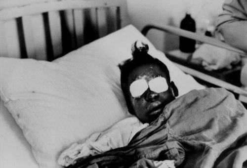 queennubian:knowledgeequalsblackpower:&ldquo;Clutching robe in hospital bed, Sarah Jean Collins 