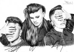 bridgetoneverlandx:  I was able to meet @thisispvris  and sign this drawing before their concert. They where so lovely and said nice comments about my drawing. Coming from such talented people, it means a lot 😍 #pvris #music #band #rock #rockband #fanart