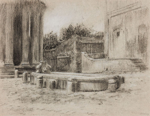 Adolf Hirémy-Hirschl, Rome, fountain and temple, 1910