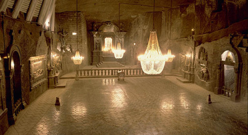 placesandpalaces:Wieliczka salt mine, PolandIn southern Poland, Lake Wessel lies inky and unmoving i