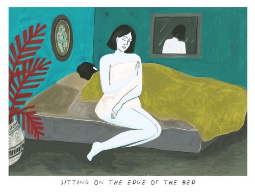 Sitting on the Edge of the Bed.Illustrated by Helena Goddard