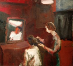 thunderstruck9:Elmer Bischoff (American, 1916-1991), Girl Getting a Haircut, 1962. Oil on canvas, 63 x 70 in