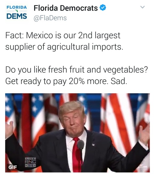 ladyjim: liberalsarecool:  Paying for the wall twice.  Seriously do they think Mexico is just going to eat the cost of an additional tax for the benefit of the American consumer? If a wall is going to be built it’s going to be at the cost of the American