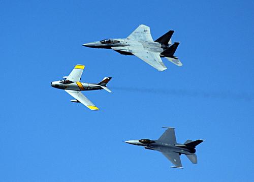 aviationblogs:  [OC] 2003 Air Force Fighter display during Fleet Week in San Francisco. F-15 Eagle, F-86 Sabre, F-16 Falcon.