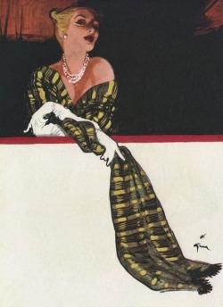 theniftyfifties:  Fashion illustration by René Gruau 