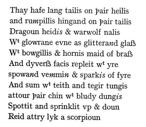 Rowll’s Cursing, ll. 190-200191. rumpillis ] (more) tails193. glowrane evne ] glowering eyes19