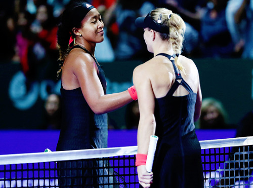 angiekerber:Naomi Osaka of Japan shakes hands with Angelique Kerber of Germany after their women’s s