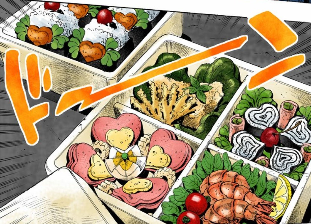 highdio: fwiw even the food at a Jojo event is manga-consistent.   (Photos/manga