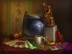 lizustration:  I painted an Ace Attorney still life, and also made a gif showing my work process (key word: indecisive). Nothing is in here from the fifth game because I started this before it came out, and though I’m still playing through it slowly,