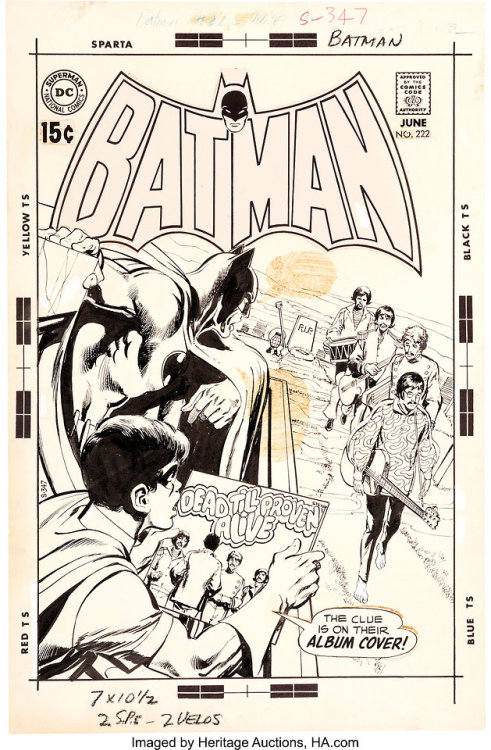 rocket-prose:Original Neal Adams cover art to Batman #222, featuring Batman, Robin, and the Beatles!