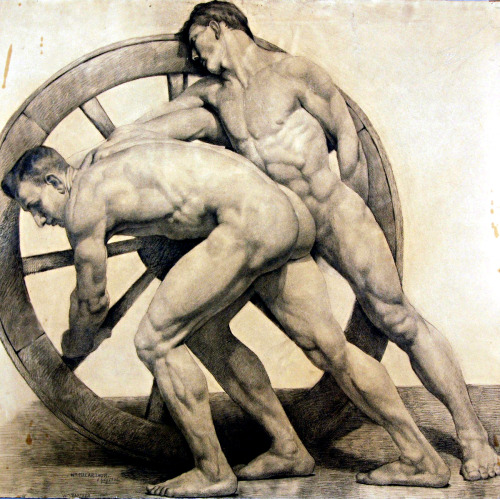   Study of Two Males With a Wheel. 1906.