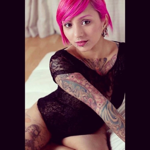 eliona-suicide:  #suicidegirls #suicidegirlschile #eliona #pinkhair #pierced #inkedgirls #chileanbeauty #chestpiece #colors #tattoos #tattooed #eyes #dollface #shorthair #chile 
