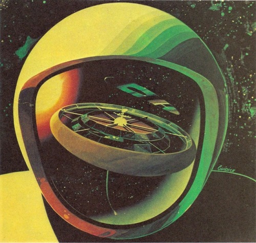 talesfromweirdland:Space colonies as envisioned by NASA in the 1960s/1970s. The wheel-shaped constru