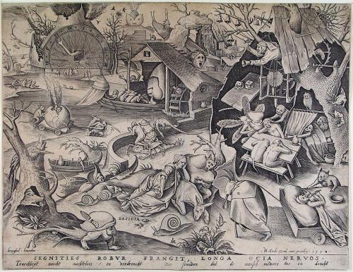 artist-bruegel: Laziness, 1560, Pieter Bruegel the ElderMedium: engraving,paper